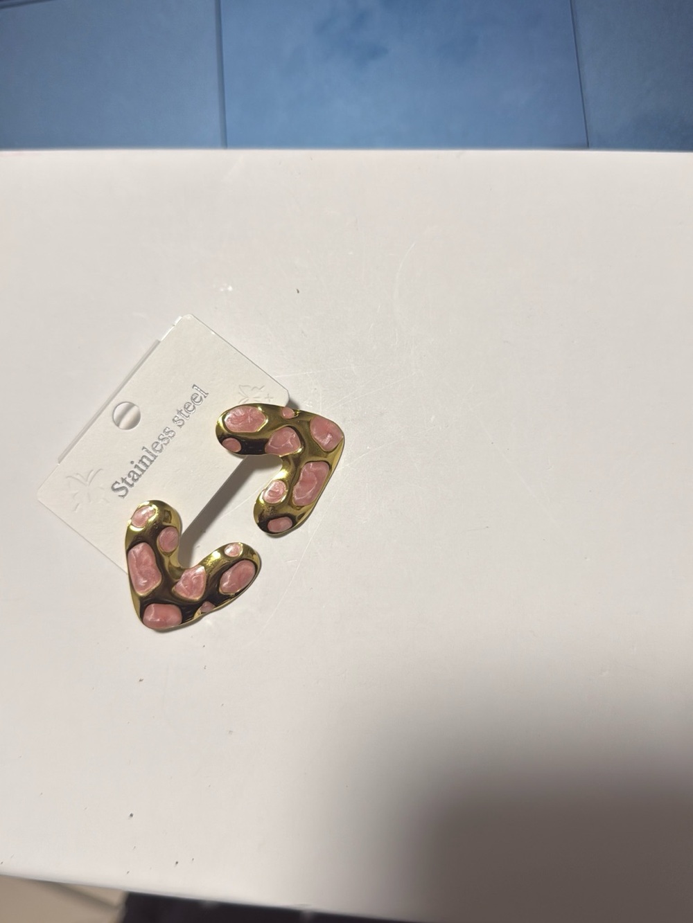 Pink Enamel Heart Hoop Earrings - Stainless Steel